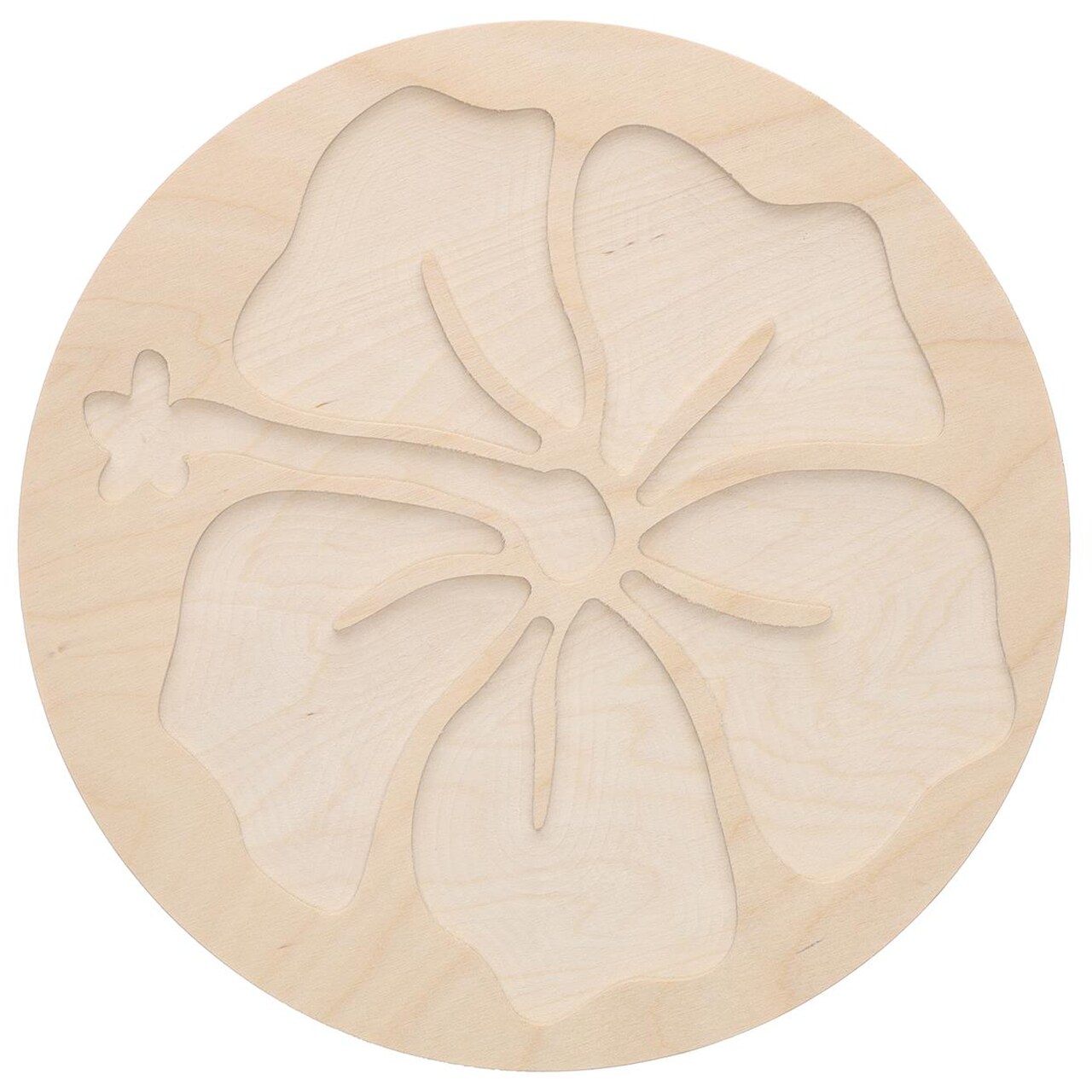 Welled Wood Surface, Circle With Hibiscus Shaped, 10" X 10", For Wooden Trays, Crafts And Decorations, Welled Center For Resin Design Or Paint - Decoupage, Engraving, Wood Burning